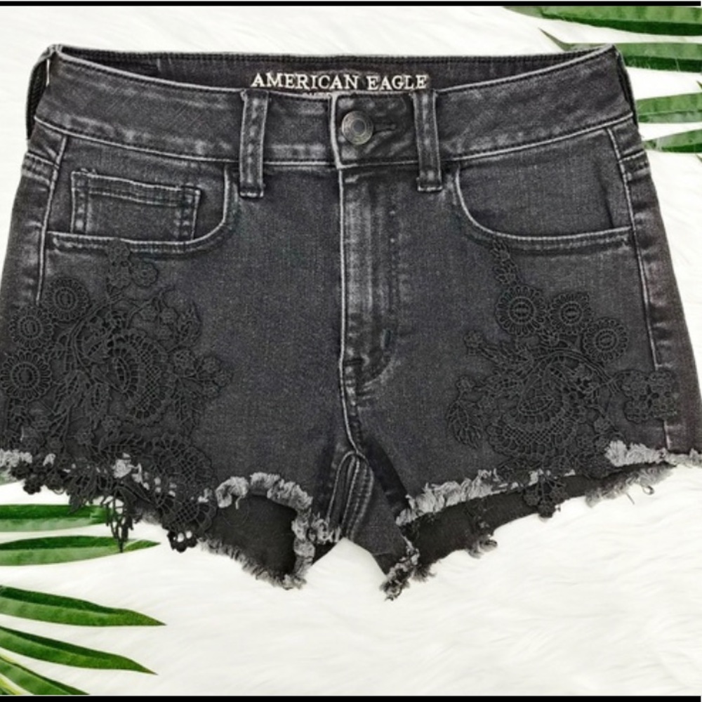 COPY - Black High Rise Lace AE Jean Shorts